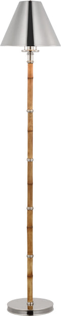 Dalfern Petite Reading Floor Lamp | Waxed Bamboo and Polished Nickel | Polished Nickel Shade