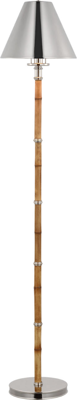 Dalfern Petite Reading Floor Lamp | Waxed Bamboo and Polished Nickel | Polished Nickel Shade