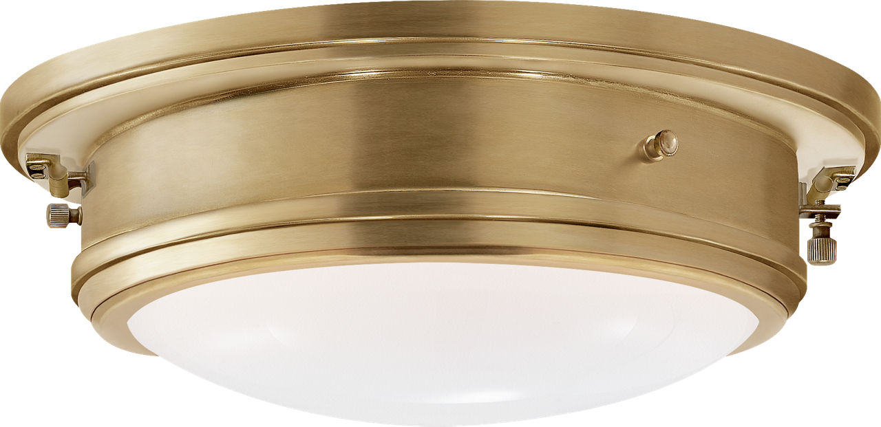 Marine Porthole Medium Flush Mount | Natural Brass | White Glass