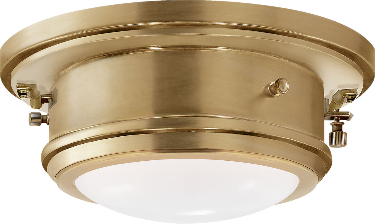 Marine Porthole Small Flush Mount | Natural Brass | White Glass
