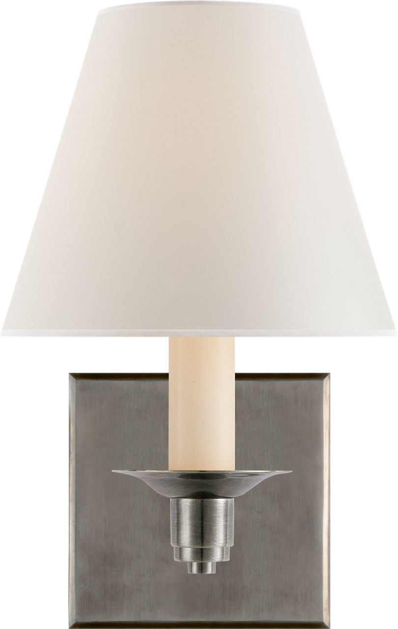 Evans Single Arm Sconce | Antique Nickel | Percale Shade
