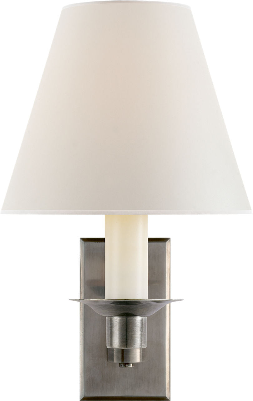 Evans Library Sconce | Antique Nickel | Percale Shade