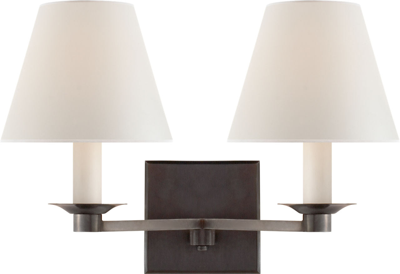 Evans Double Arm Sconce | Bronze | Percale Shade
