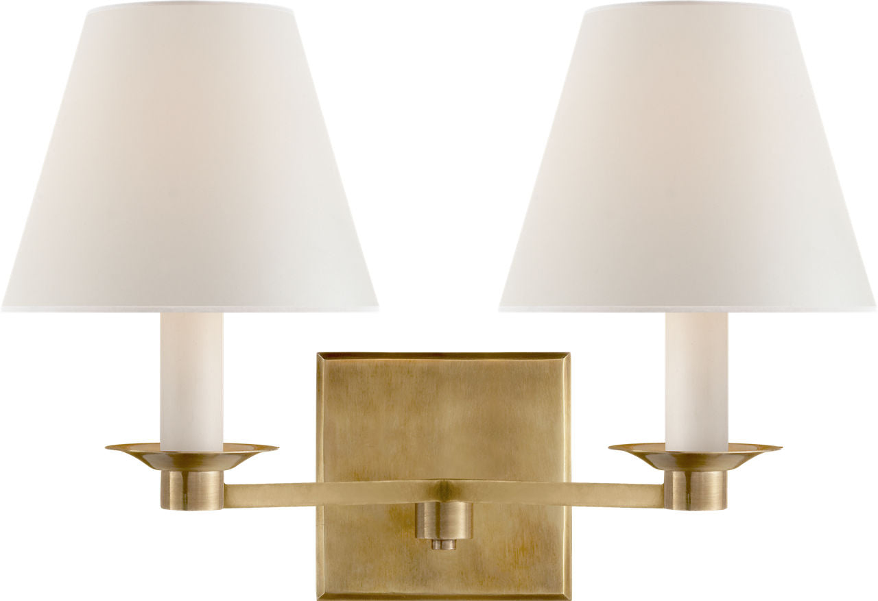 Evans Double Arm Sconce | Natural Brass | Percale Shade