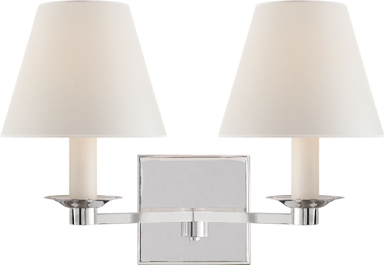 Evans Double Arm Sconce | Polished Nickel | Percale Shade