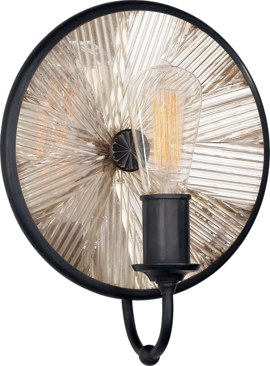 Rivington Small Round Sconce | Bronze | Antiqued Ribbed Mirror