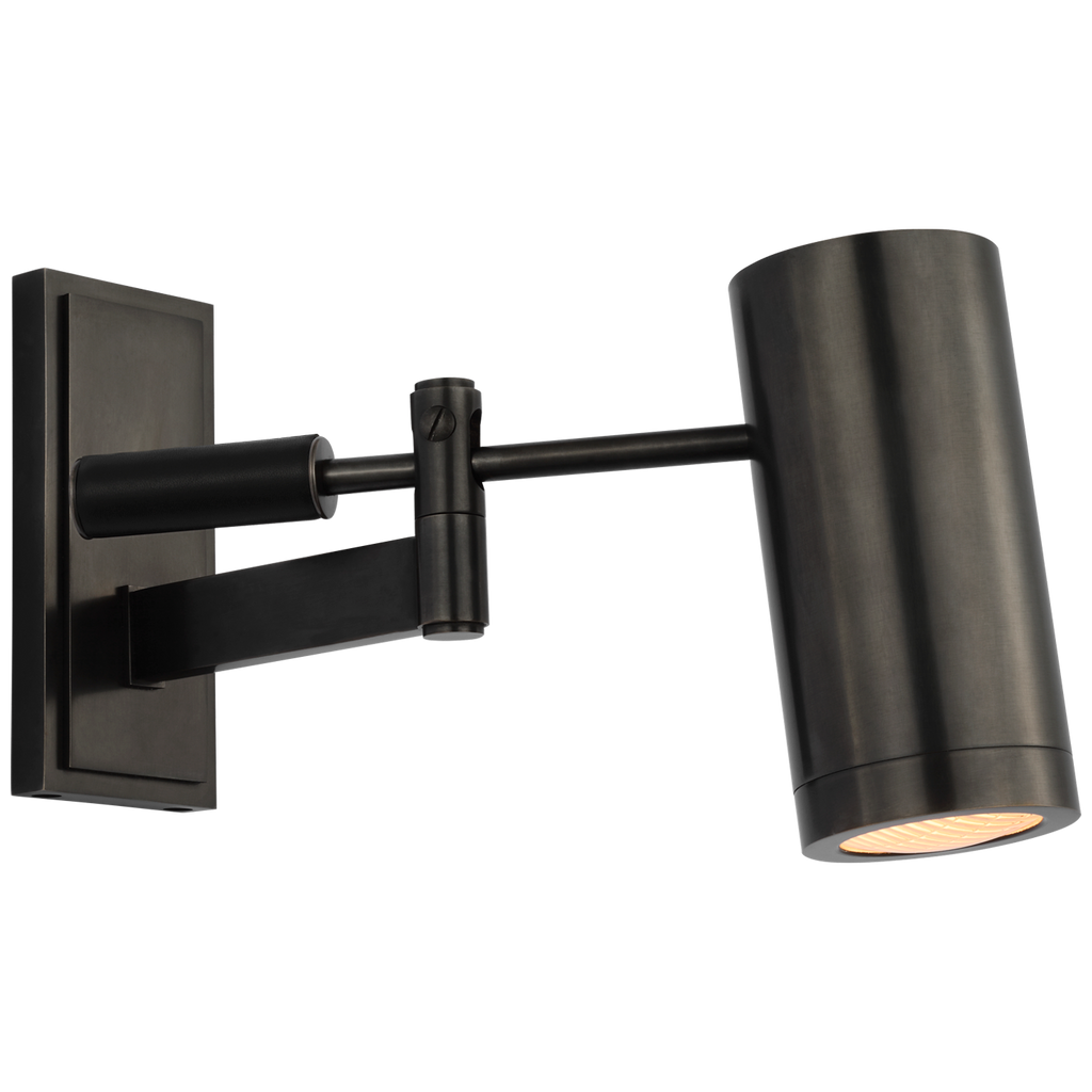 Grant 8" Articulating Wall Light | Bronze and Chocolate Leather | Industrial Prismatic Glass