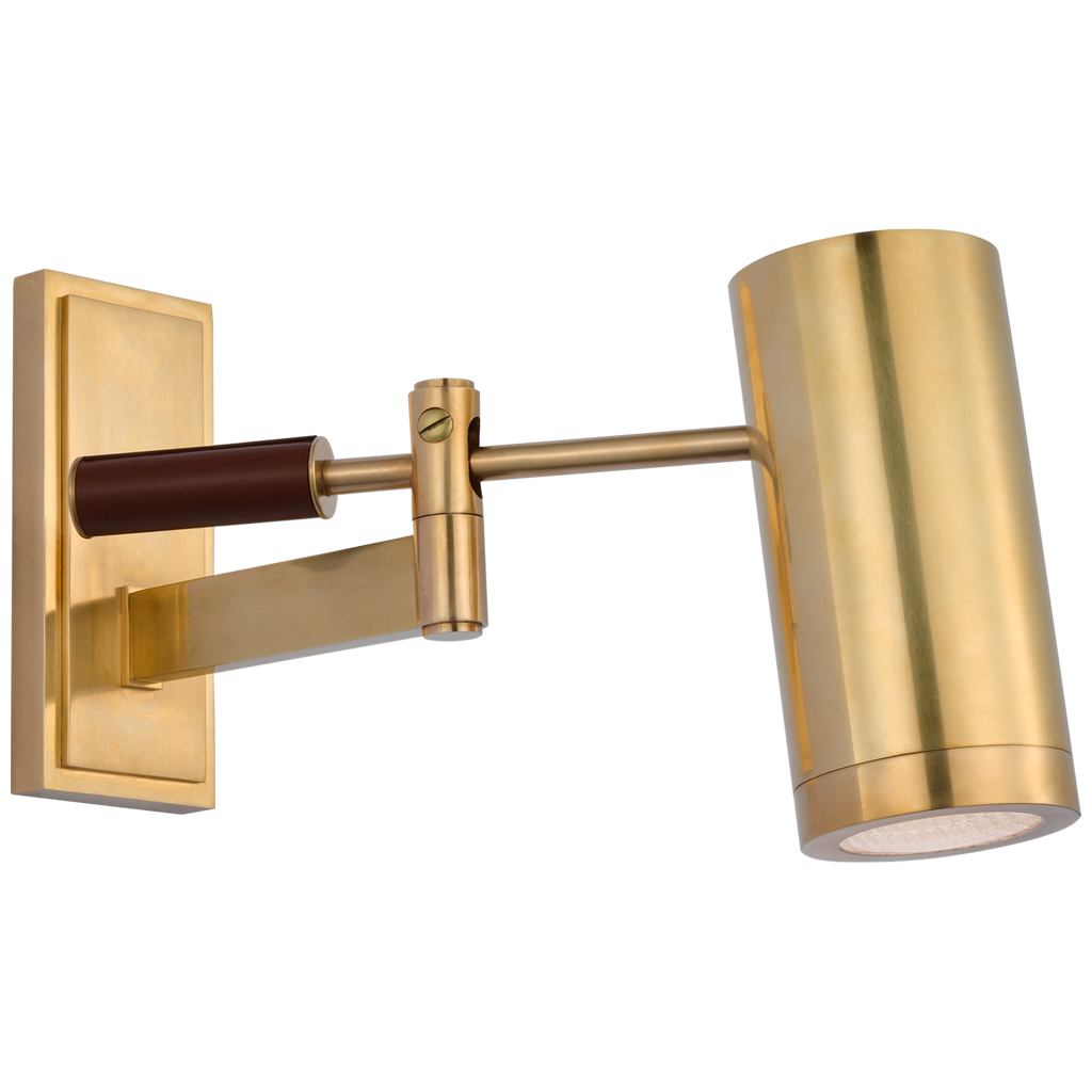 Grant 8" Articulating Wall Light | Natural Brass and Saddle Leather | Industrial Prismatic Glass