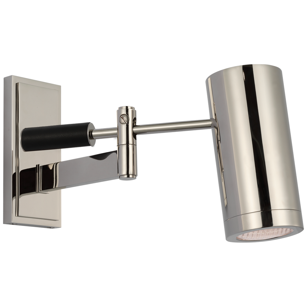 Grant 8" Articulating Wall Light | Polished Nickel and Chocolate Leather | Industrial Prismatic Glass