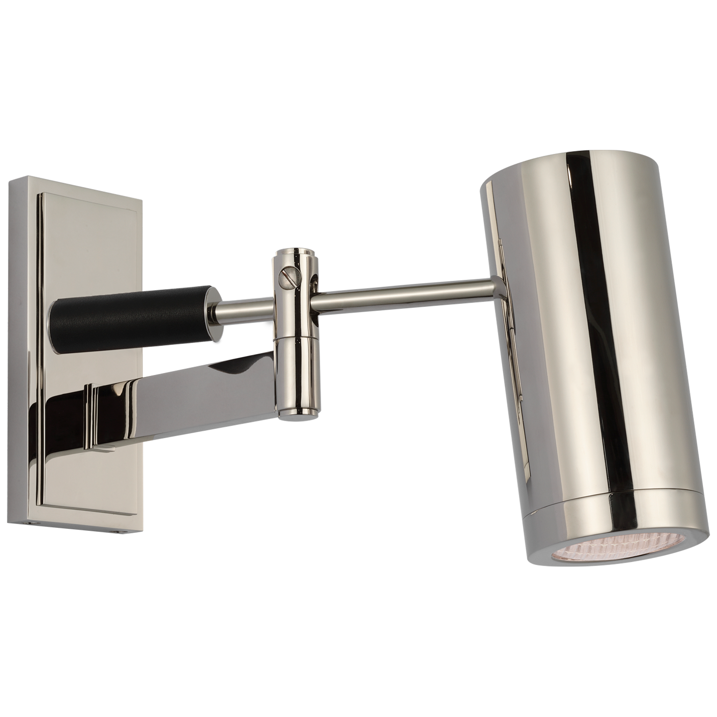 Grant 8" Articulating Wall Light | Polished Nickel and Chocolate Leather | Industrial Prismatic Glass