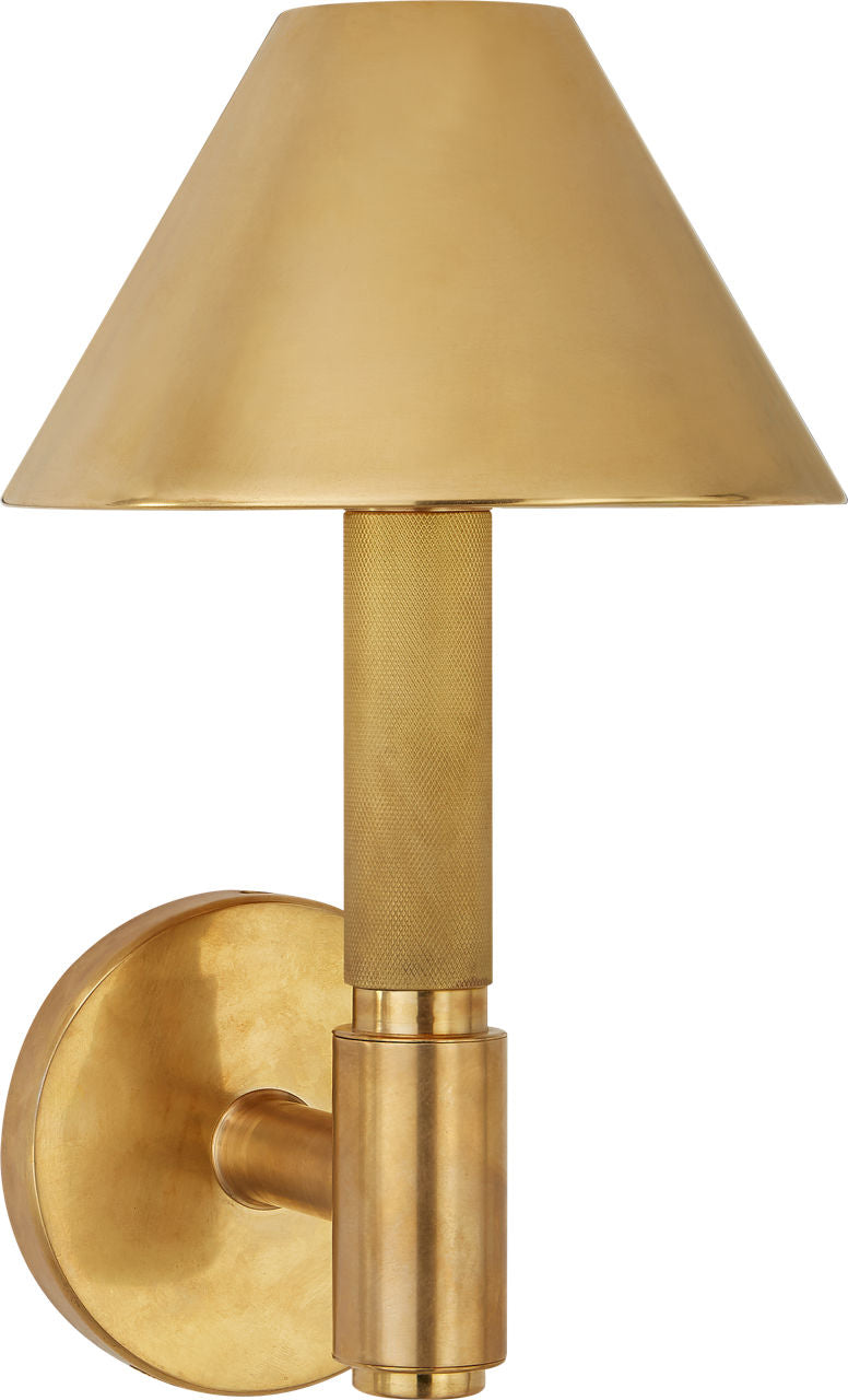 Barrett Small Single Knurled Sconce | Natural Brass | Natural Brass Shades