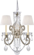 Adrianna Double Sconce | Antique Silver Leaf and Crystal | Silk Shades