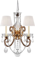 Adrianna Double Sconce | Gilded Iron and Crystal | Silk Shades