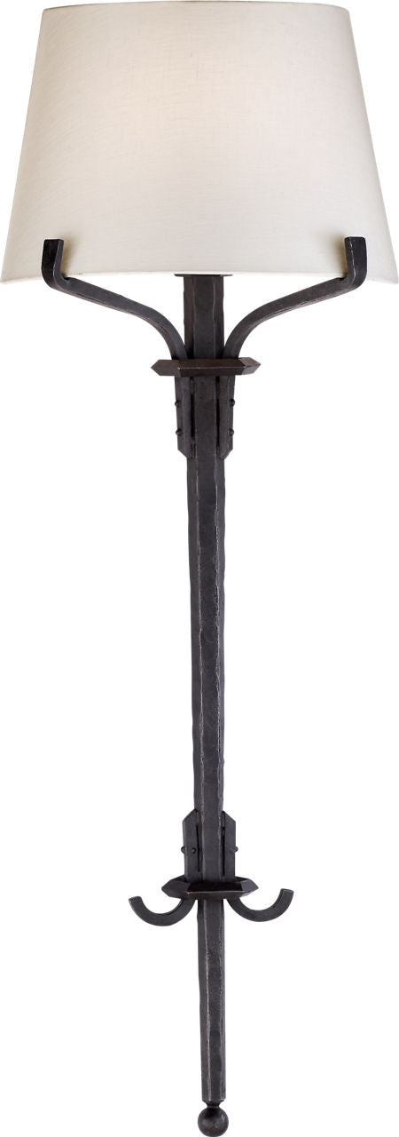 Allegra Medium Torch Tail Sconce | Aged Iron | Linen Shade