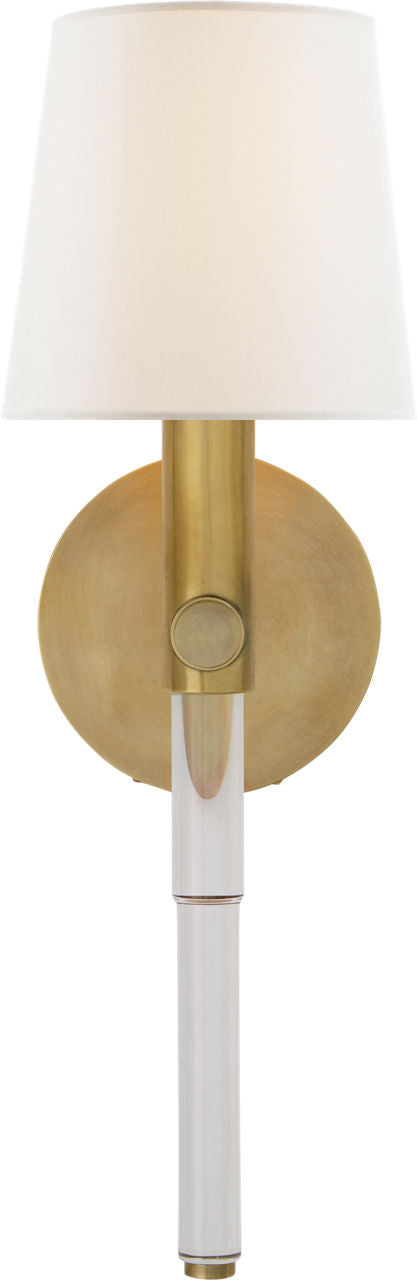 Sable Tail Sconce | Crystal and Natural Brass | Linen Shade