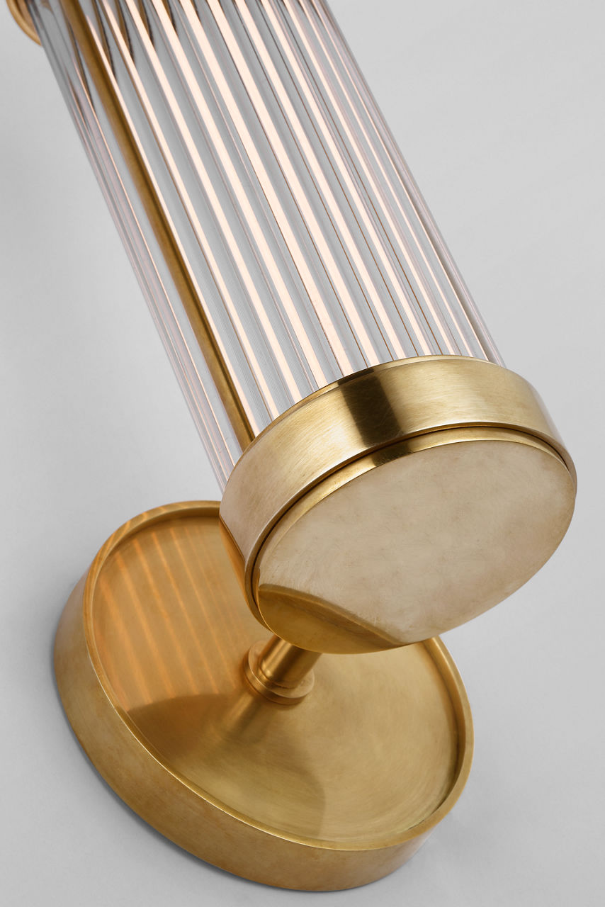 Ranier Single Bath Light | Natural Brass | Clear Glass Rods