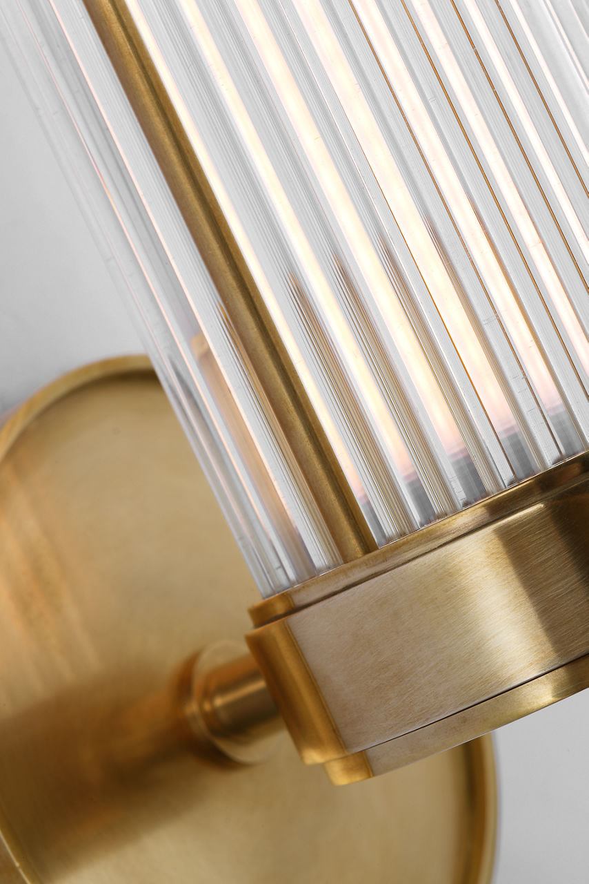 Ranier Single Bath Light | Natural Brass | Clear Glass Rods