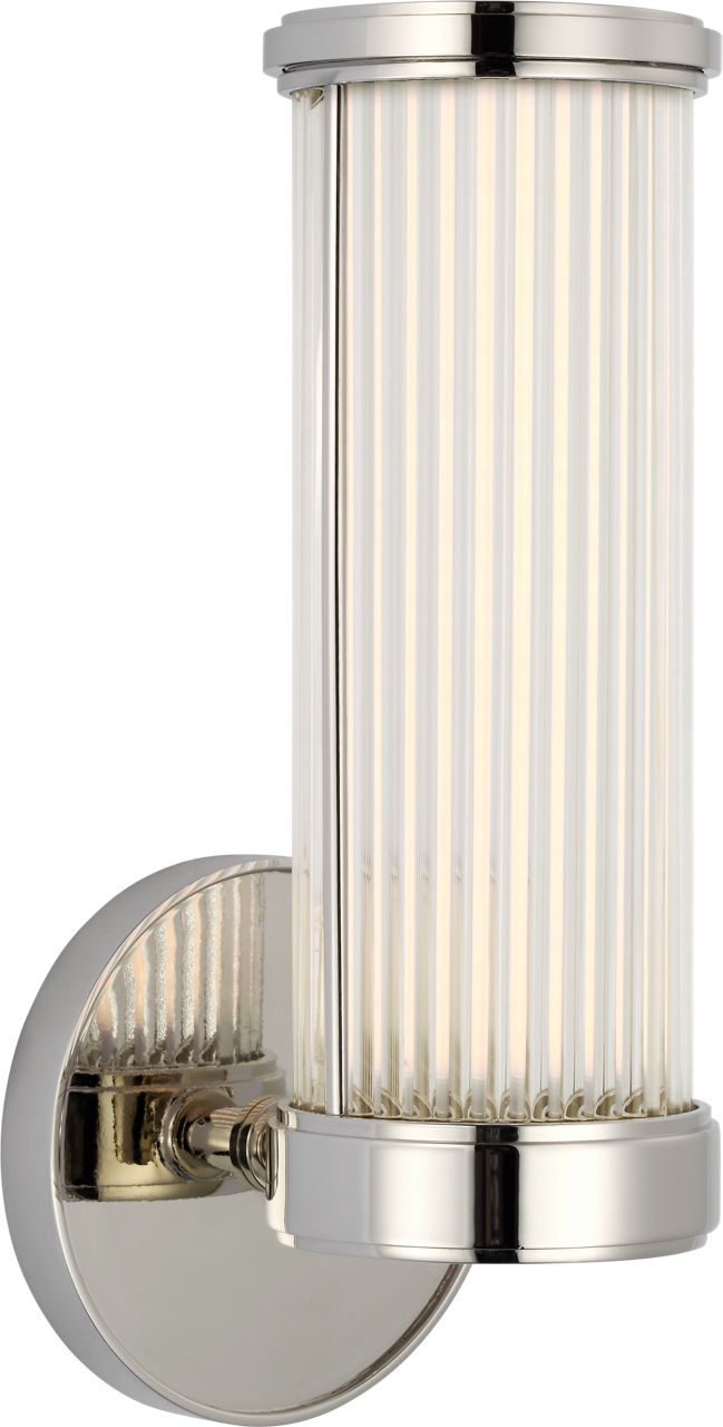 Ranier Single Bath Light | Polished Nickel | Clear Glass Rods