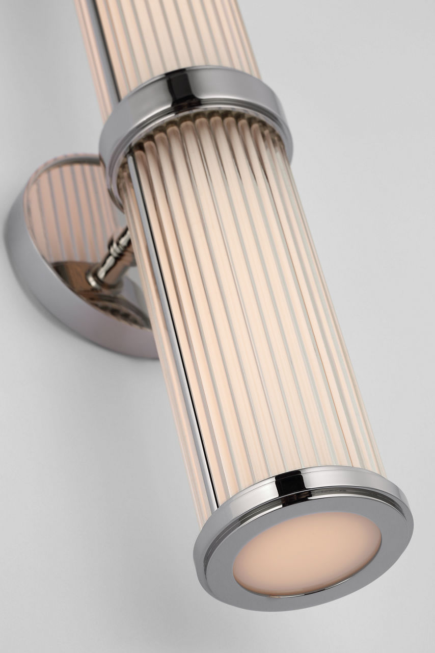 Ranier Double Bath Light | Polished Nickel | Clear Glass Rods