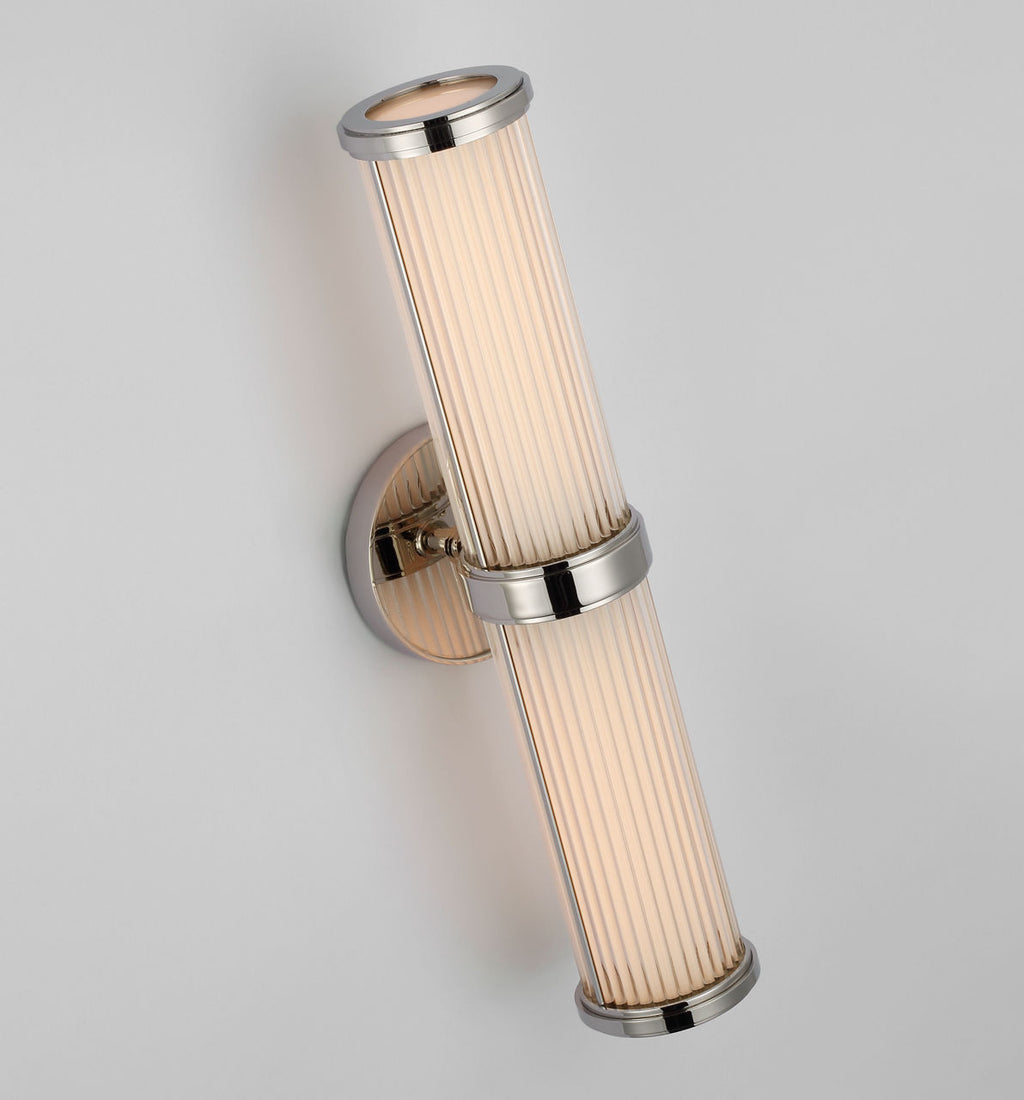 Ranier Double Bath Light | Polished Nickel | Clear Glass Rods