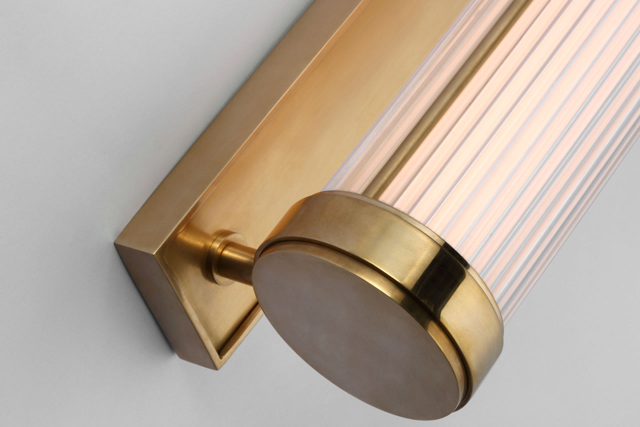 Ranier 30" Linear Bath Light | Natural Brass | Clear Glass Rods