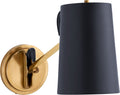 Benton Single Library Sconce | Natural Brass | Navy Leather Shade
