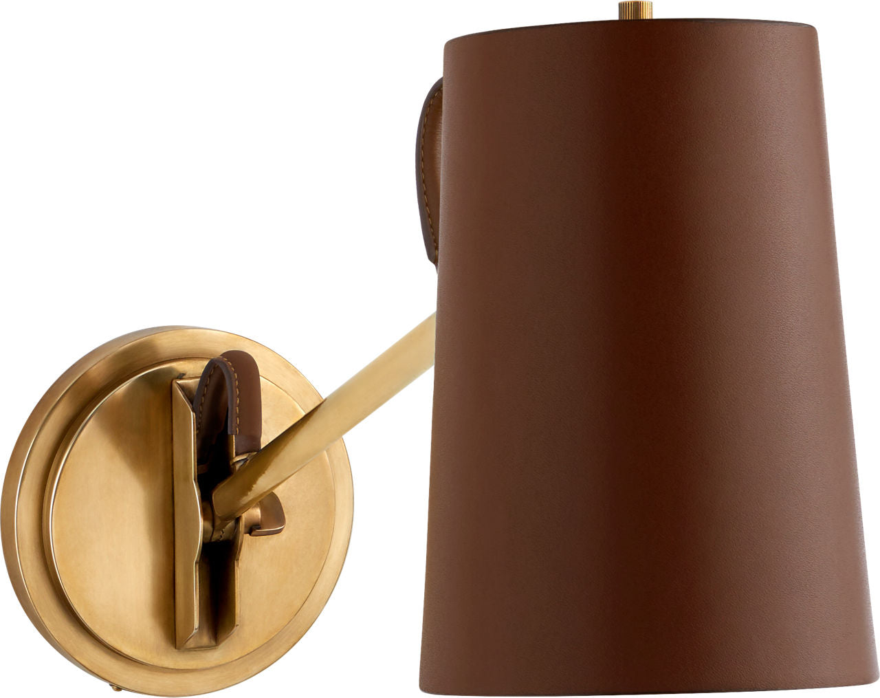 Benton Single Library Sconce | Natural Brass | Saddle Leather Shade