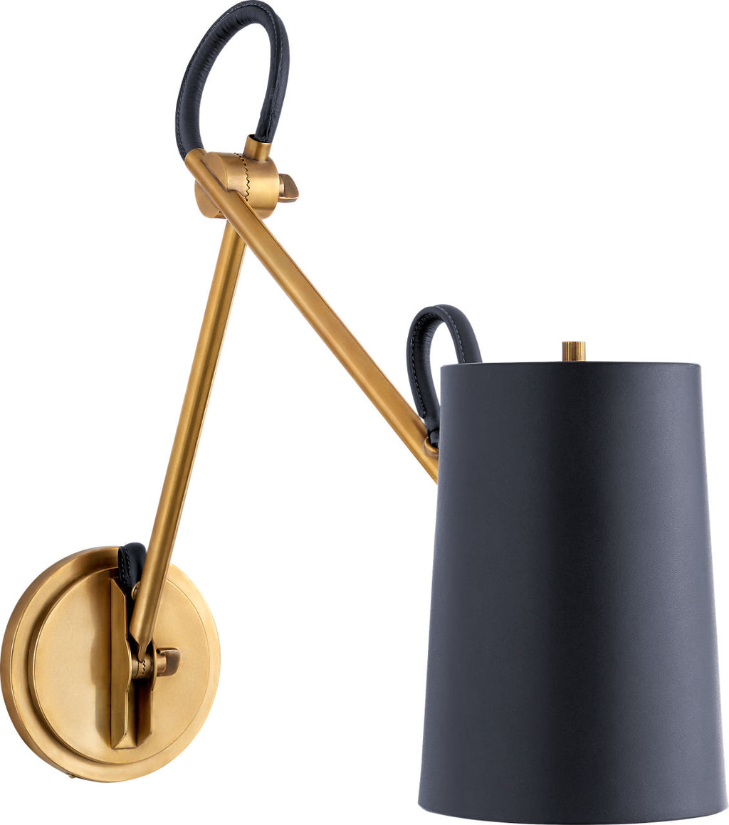 Benton Double Library Sconce | Natural Brass | Navy Leather Shade