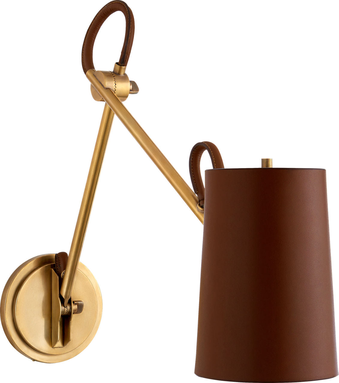 Benton Double Library Sconce | Natural Brass | Saddle Leather Shade