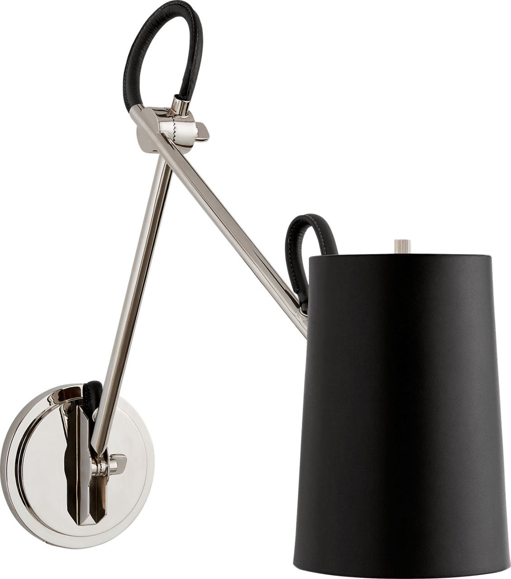 Benton Double Library Sconce | Polished Nickel | Chocolate Leather Shade