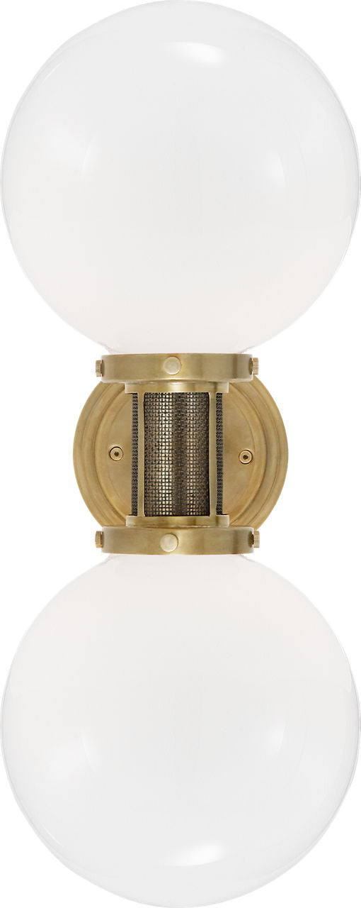 McCarren Double Sconce | Natural Brass | White Glass