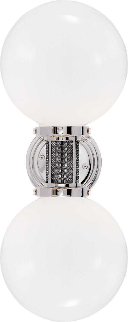 McCarren Double Sconce | Polished Nickel | White Glass