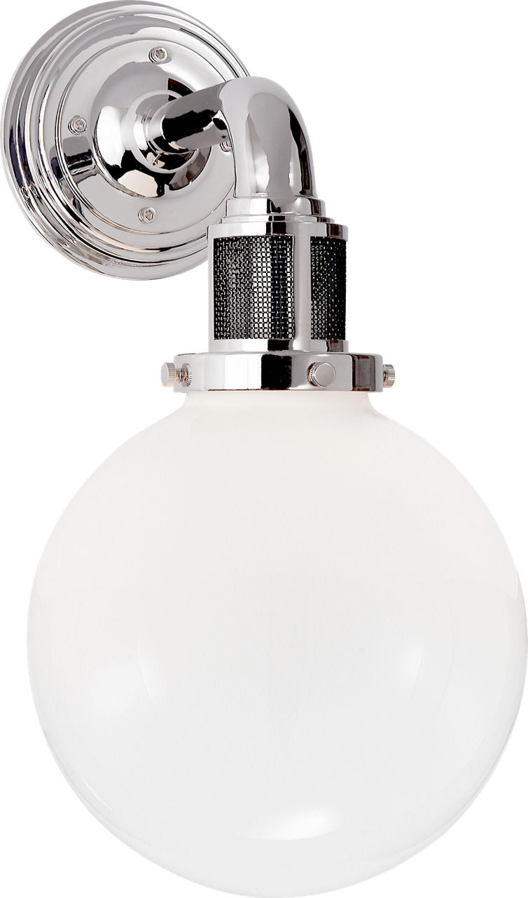 McCarren Single Sconce | Polished Nickel | White Glass