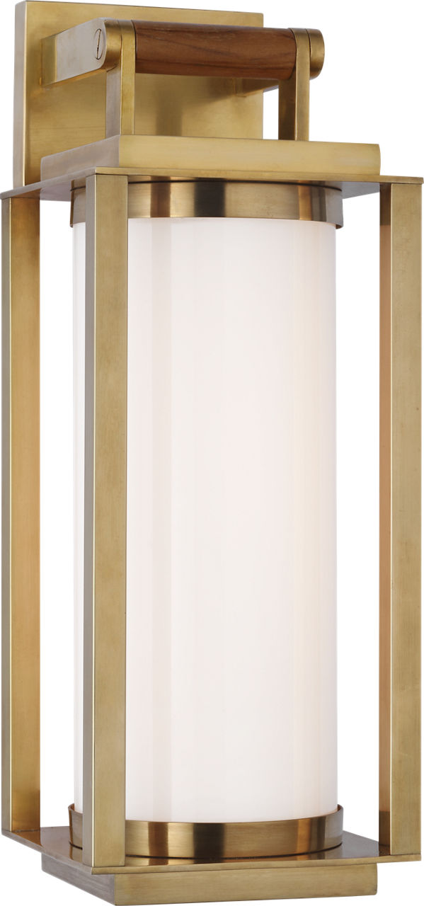 Northport Medium Bracketed Wall Lantern | Natural Brass and Teak | White Glass