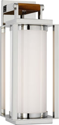 Northport Medium Bracketed Wall Lantern | Polished Nickel and Teak | White Glass