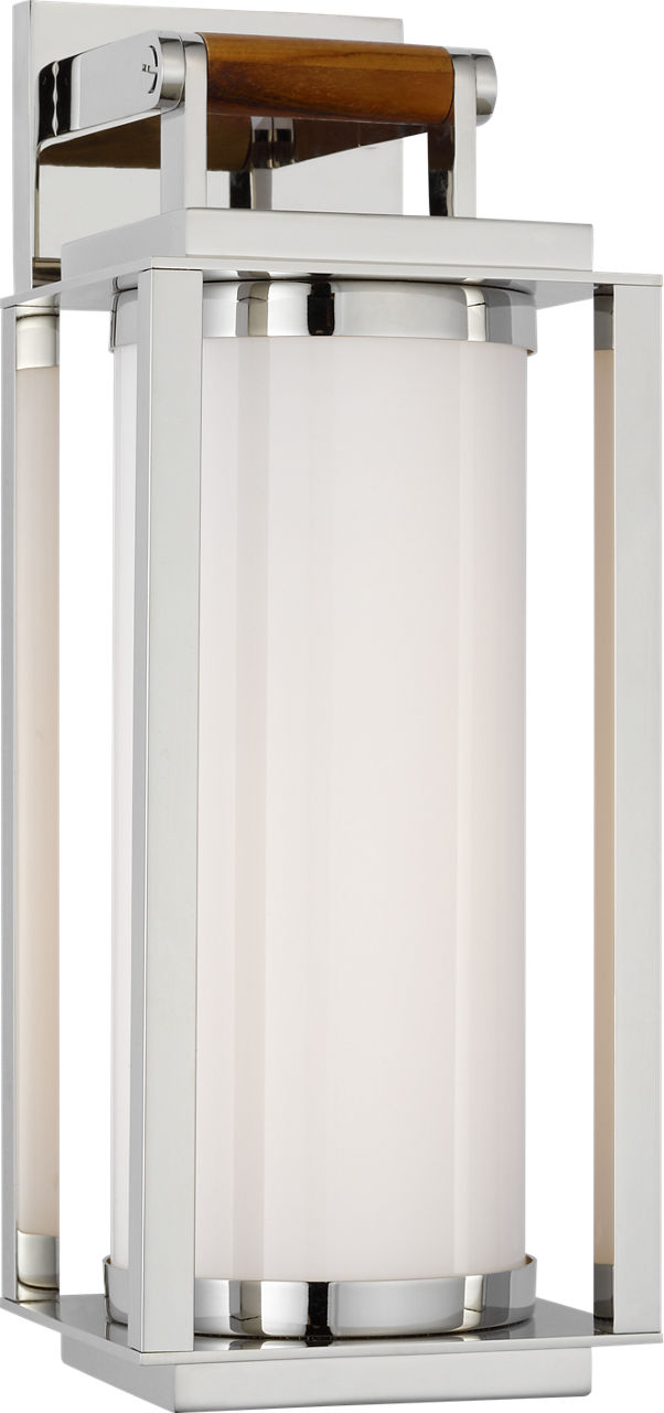 Northport Medium Bracketed Wall Lantern | Polished Nickel and Teak | White Glass