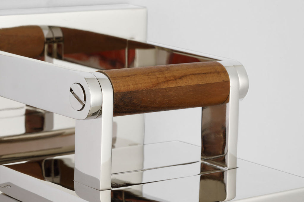 Northport Medium Bracketed Wall Lantern | Polished Nickel and Teak | White Glass