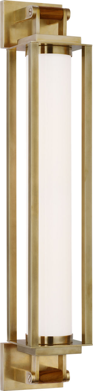 Northport 24" Linear Sconce | Natural Brass and Teak | White Glass