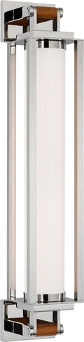 Northport 24" Linear Sconce | Polished Nickel and Teak | White Glass
