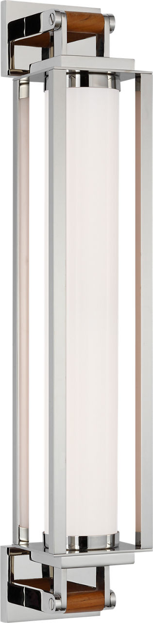 Northport 24" Linear Sconce | Polished Nickel and Teak | White Glass