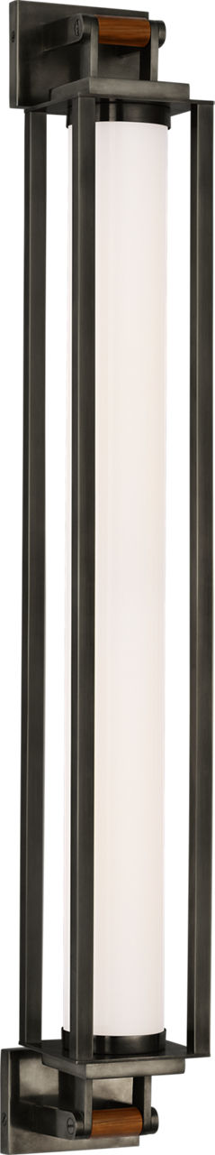 Northport 32" Linear Sconce | Bronze and Teak | White Glass