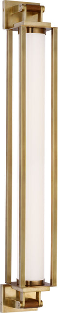 Northport 32" Linear Sconce | Natural Brass and Teak | White Glass