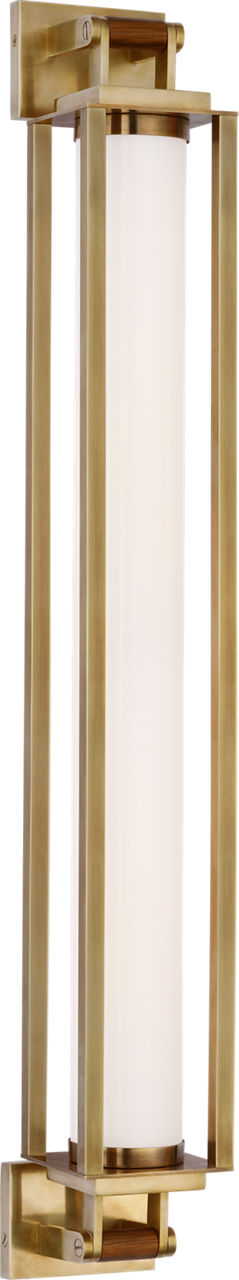 Northport 32" Linear Sconce | Natural Brass and Teak | White Glass