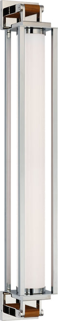 Northport 32" Linear Sconce | Polished Nickel and Teak | White Glass