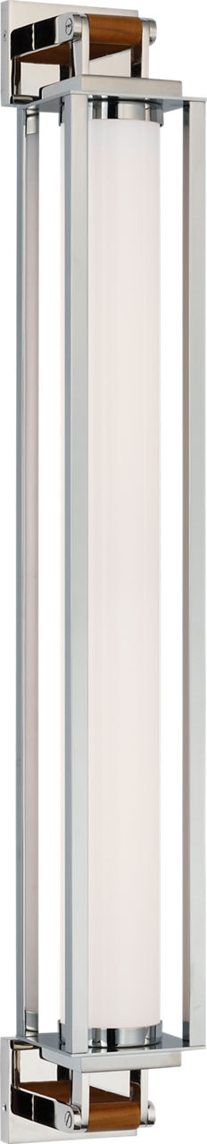 Northport 32" Linear Sconce | Polished Nickel and Teak | White Glass