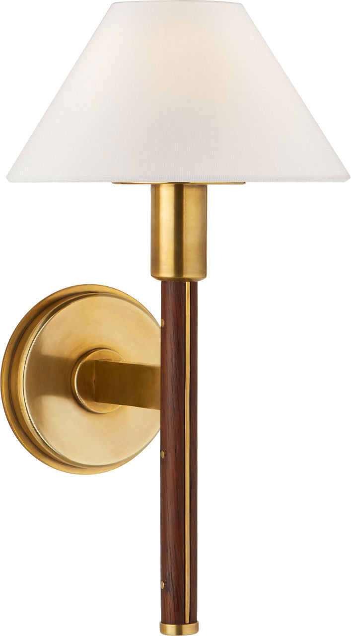 Radford Small Sconce | Natural Brass and Natural Rift Oak | Linen Shade