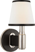 Riley Single Sconce | Polished Nickel and Chocolate Leather | Leather Trimmed Linen Shades