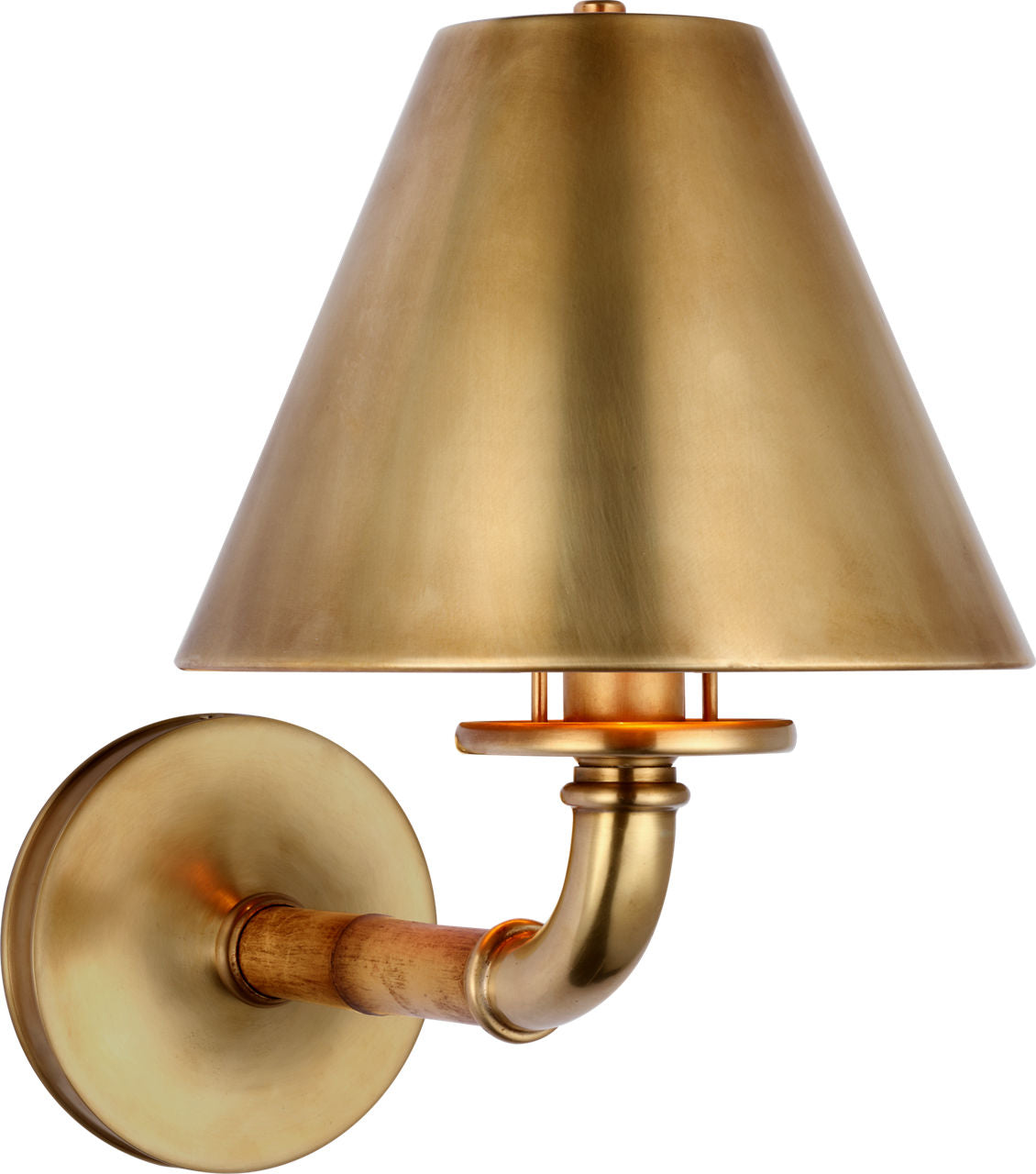 Dalfern Medium Single Sconce | Waxed Bamboo and Natural Brass | Natural Brass Shade