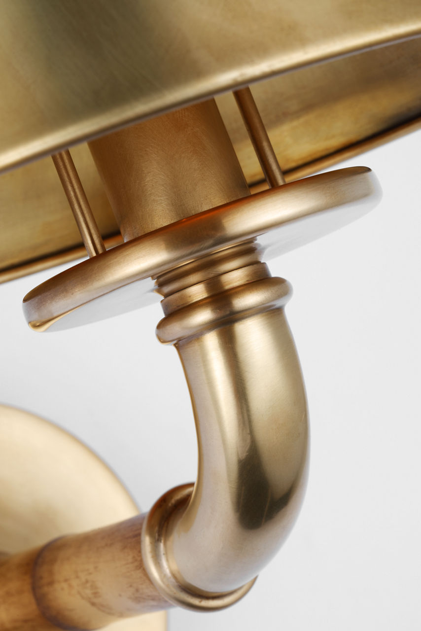 Dalfern Medium Single Sconce | Waxed Bamboo and Natural Brass | Natural Brass Shade