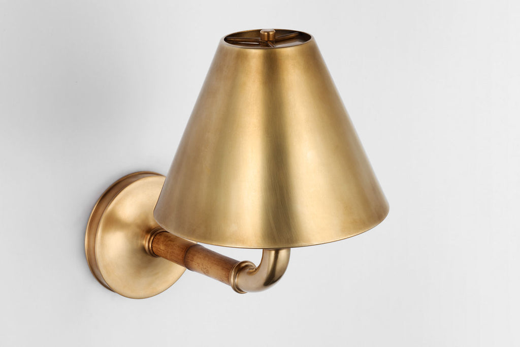 Dalfern Medium Single Sconce | Waxed Bamboo and Natural Brass | Natural Brass Shade